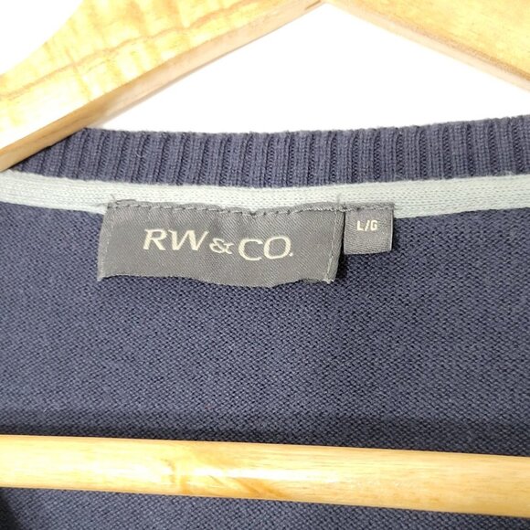 RW & Co Men's Navy Blue Long Sleeve V-Neck 100% Cotton Pullover Sweater Causal - Picture 6 of 9